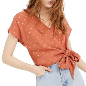 Madewell Sash Tie Polk Dot Cropped Shirt